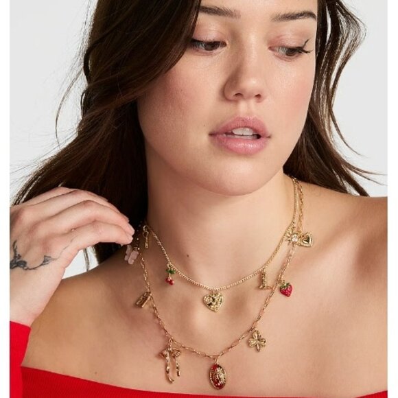 PINK Victoria's Secret Jewelry - PINK VICTORIA'S SECRET 2pc SET Gold Hearts, Lucky Clover, Sun Charms Necklaces